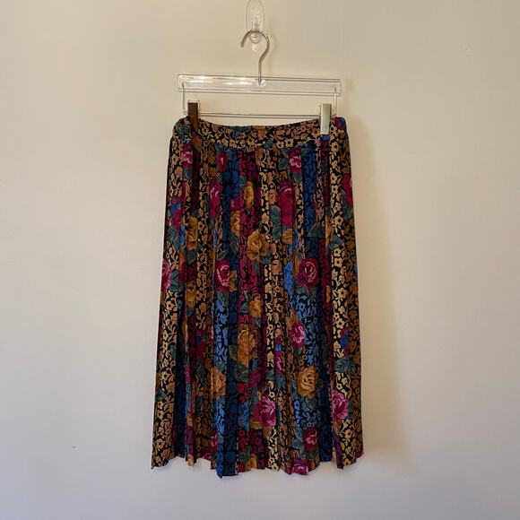 Vintage Andres Gayle M pleated midi skirt rose cottagecore floral boho blue red - Picture 1 of 8